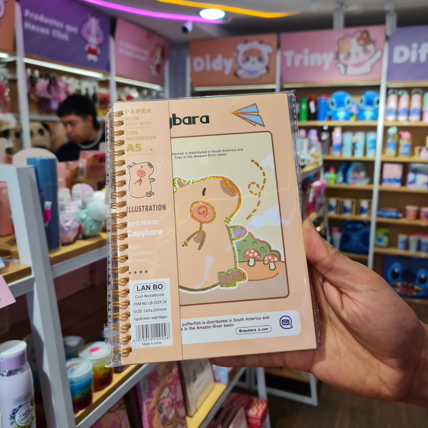 Libreta adorable capibara lineal con espiral