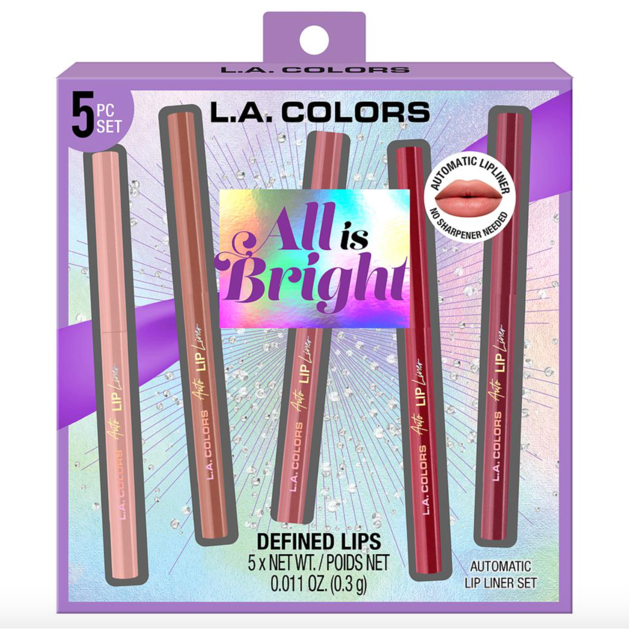 Set de Delineadores de Labios Automáticos – All is Bright by L.A. Colors (5 Piezas)