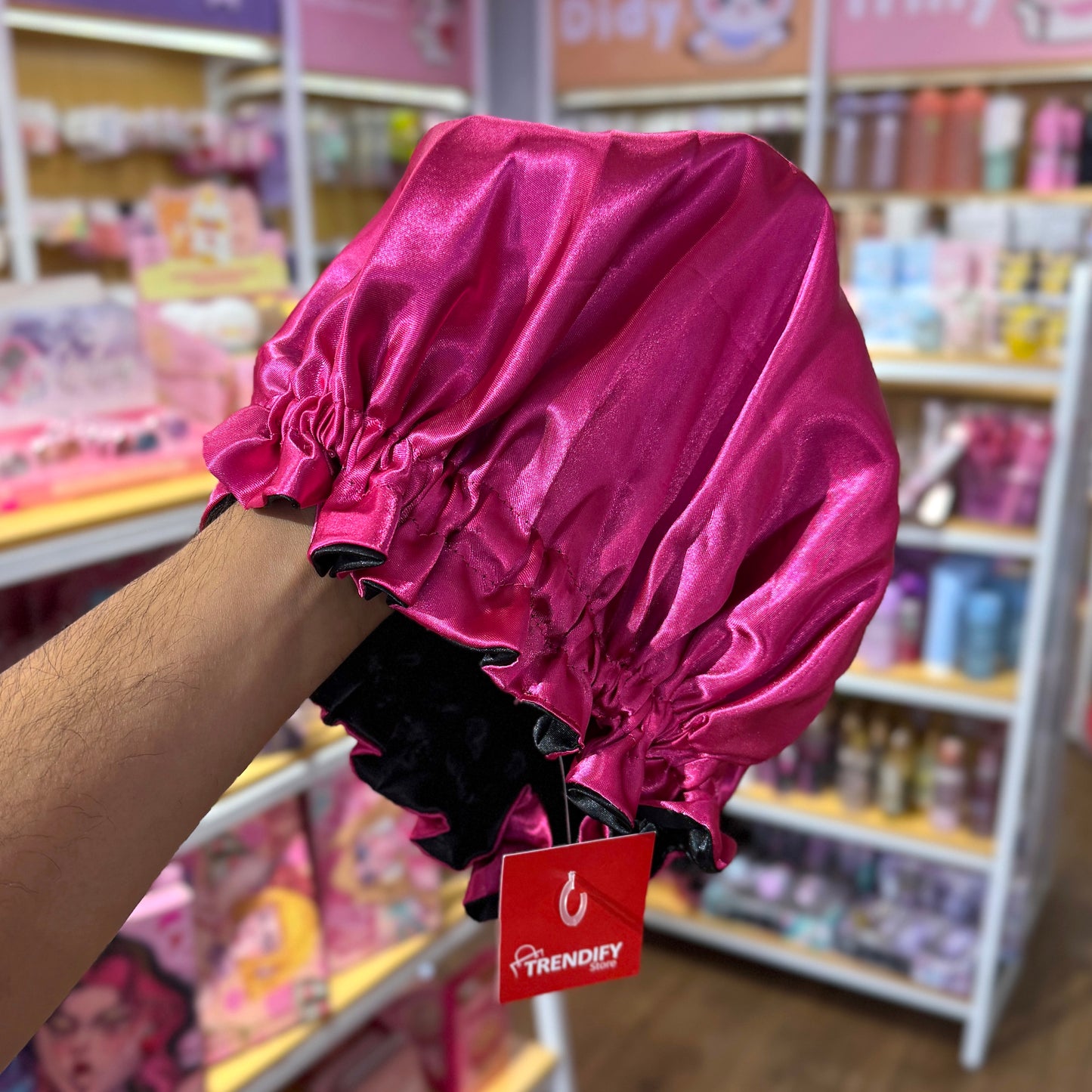 Gorro De Satín Para Dormir Reversible Fucsia y Negro
