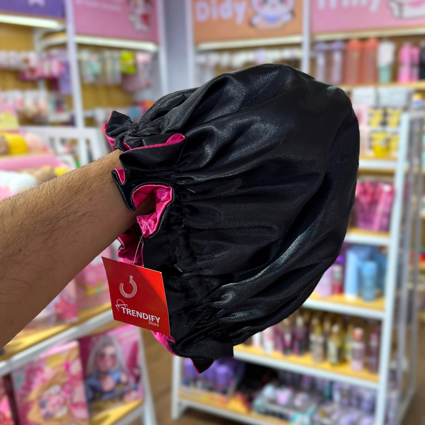 Gorro De Satín Para Dormir Reversible Fucsia y Negro