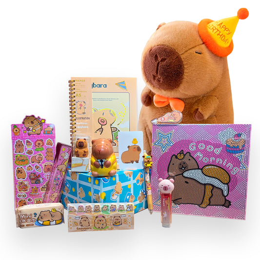 Capibox +  Peluche Capibara Grande con Corbatín y Gorro