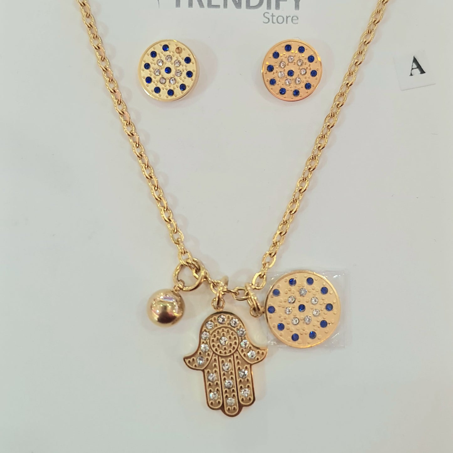 Conjunto Aros y Collar con Dije Mano de Fátima