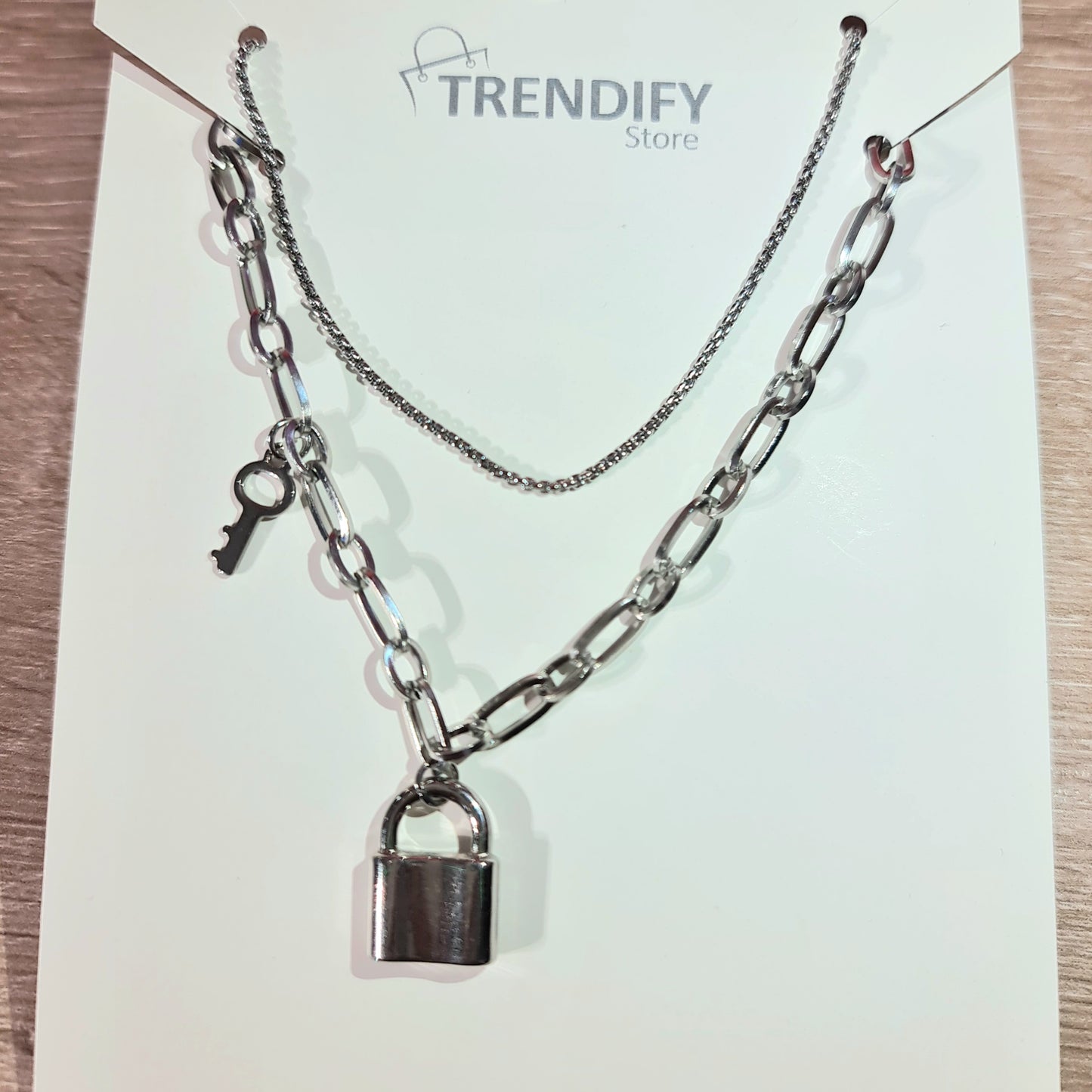 Collar doble cadena con candado Acero Inox