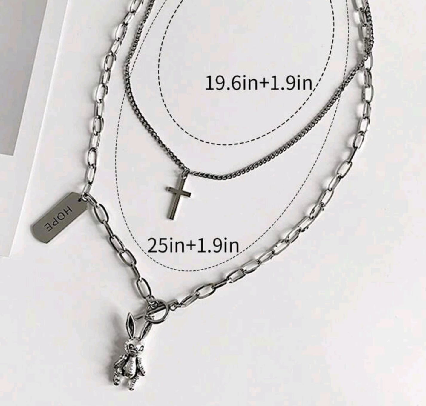 Collar Acero Inox doble colgantes de conejo crux y placa hope