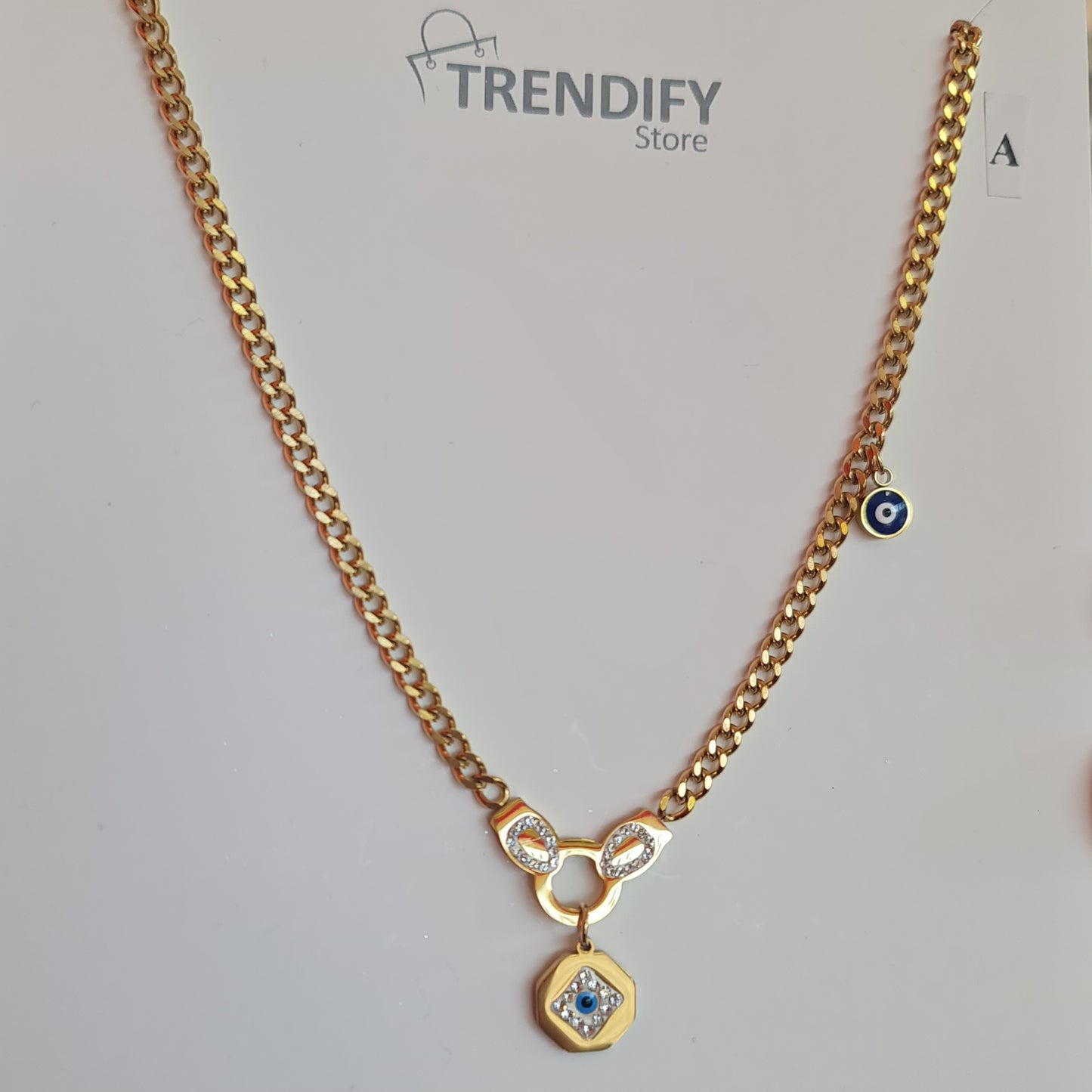 Collar dorado con Dije ojo turco y brillos Acero Inox