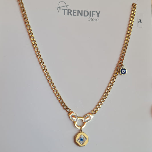 Collar dorado con Dije ojo turco y brillos Acero Inox